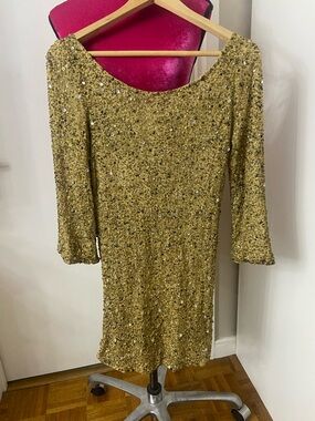 Elijah gold beaded evening dress XS New